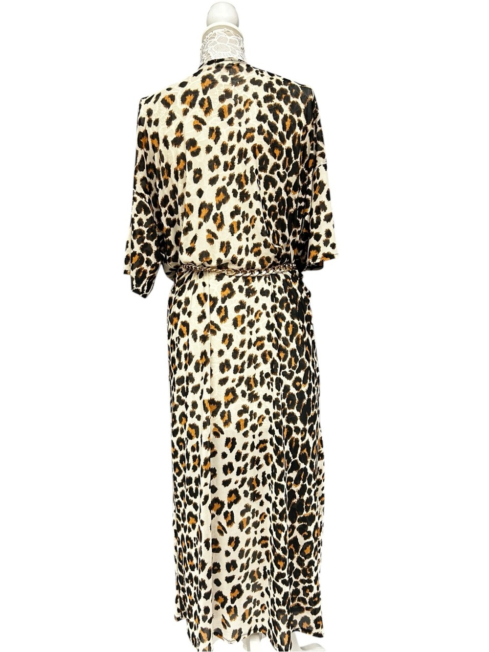 Turquoise Haven Leopard Print Open Front Duster Cardigan One Size - Picture 6 of 9